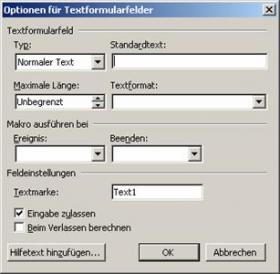 windows word eingabedialogfeld eigenschaften textformularfeld