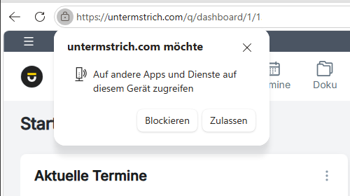 Browserfreigabe für den Zugriff auf andere Apps und Dienste auf diesem Gerät