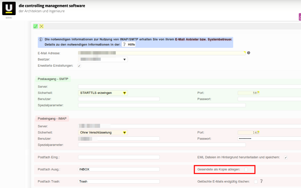 "Gesendete als Kopie ablegen" deaktivieren