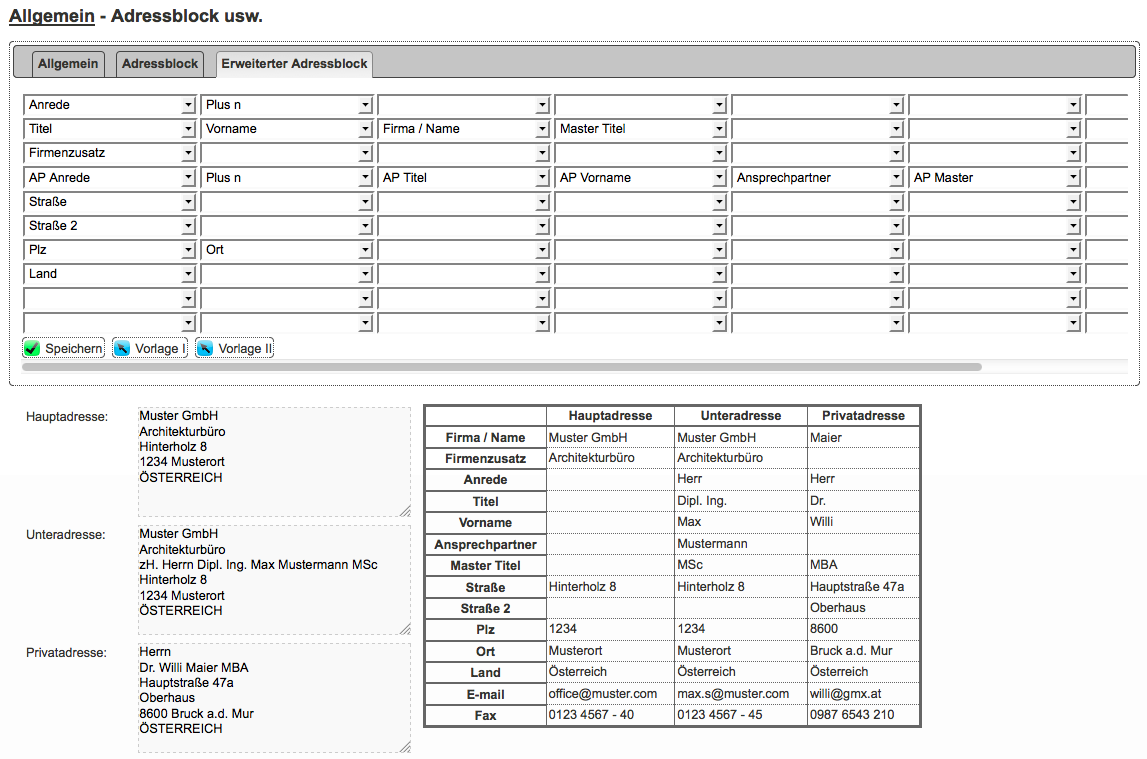 Erweiterter Adressblock